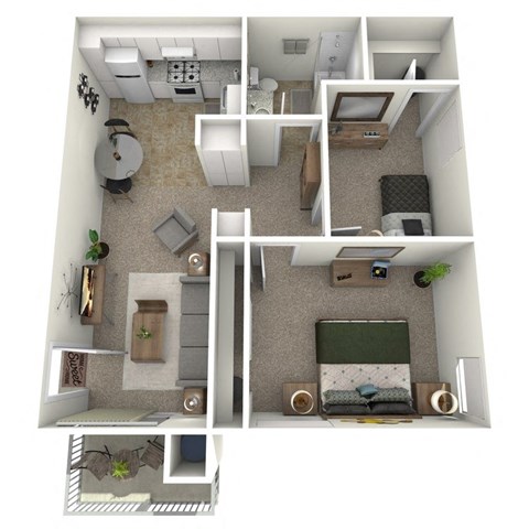 Floor plan for 2 beds, 1 bath, 640 sqft